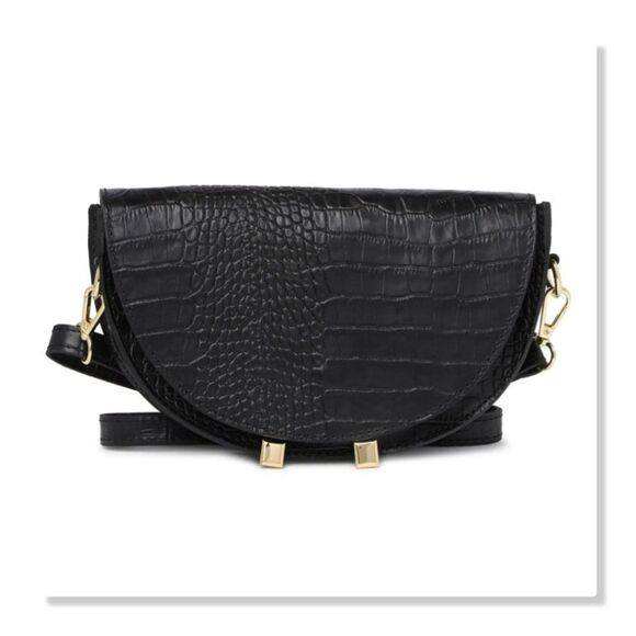 Scui Studios Half Moon Croc Embossed Leather Crossbody Bag in Black - NEW - Picture 1 of 13